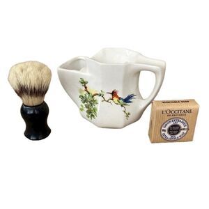 Vintage White Ceramic Shaving Mug‎ with Tropical Bird on Tree